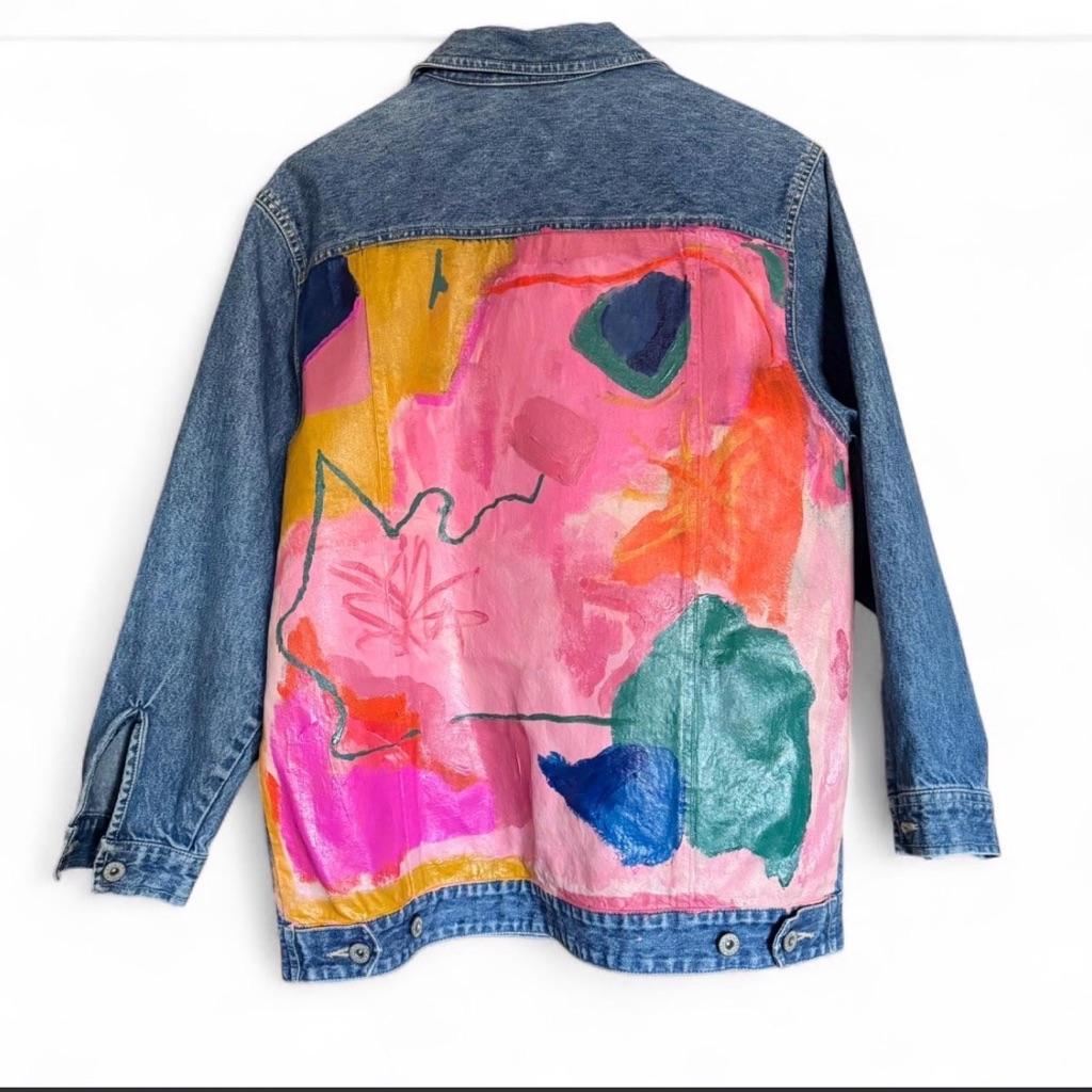 Bill Blass Denim Jacket With Hand Painted Design